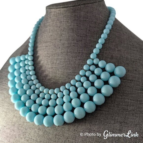 J. Crew Aqua Blue Graduated Ball Beaded Bib Necklace - Picture 4 of 8